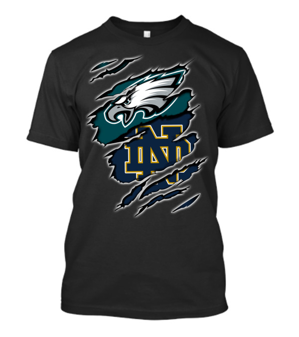 Philadelphia Eagles Notre Dame Nd Monogram With Eagle Head Claw Marks T-Shirt