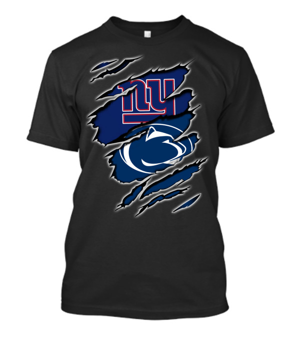 New York Giants Penn State Lions Torn Claw Marks Layered Logos T-Shirt