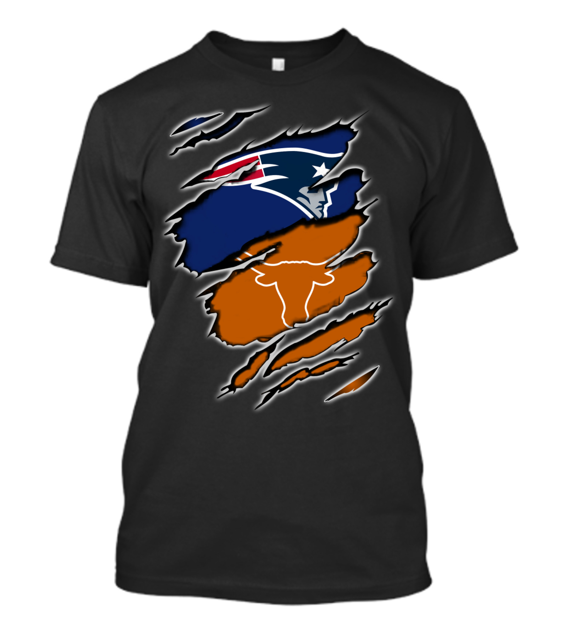 Patriots Longhorns Hybrid Fan Scratch Ripped T-Shirt