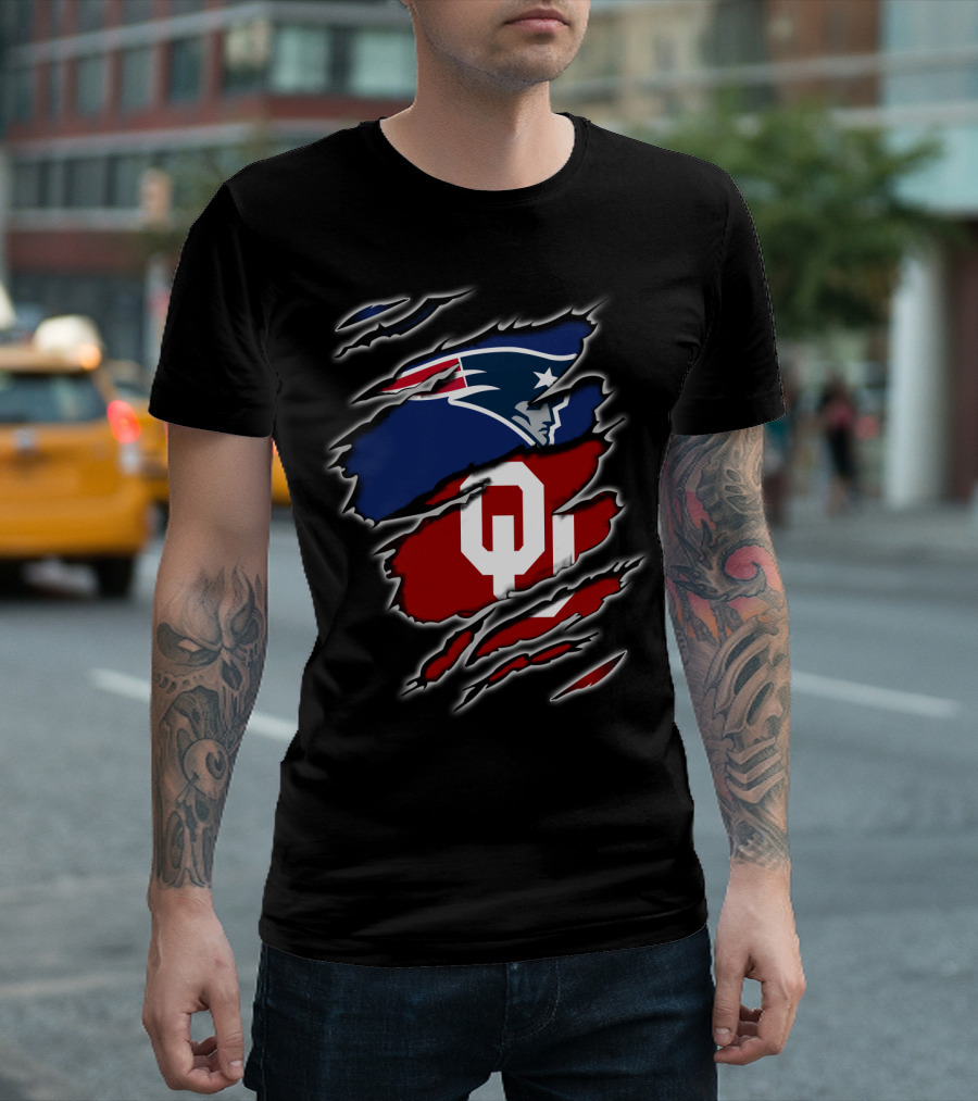 Patriots Sooners Ou Football Fan Gear Oklahoma New England Logo Mashup T-Shirt