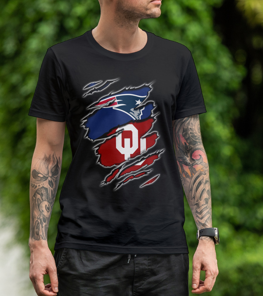 Patriots Sooners Ou Football Fan Gear Oklahoma New England Logo Mashup T-Shirt