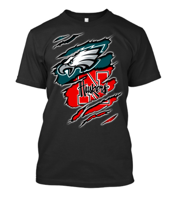 Philadelphia Eagles Nebraska Huskers Football Fan Logo Torn T-Shirt