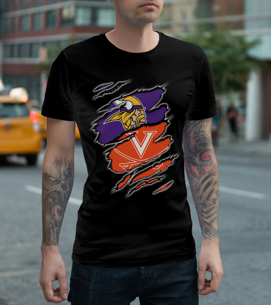 Vikings Cavaliers Minnesota NFL Virginia NCAA Crossover Logo Fusion T-Shirt