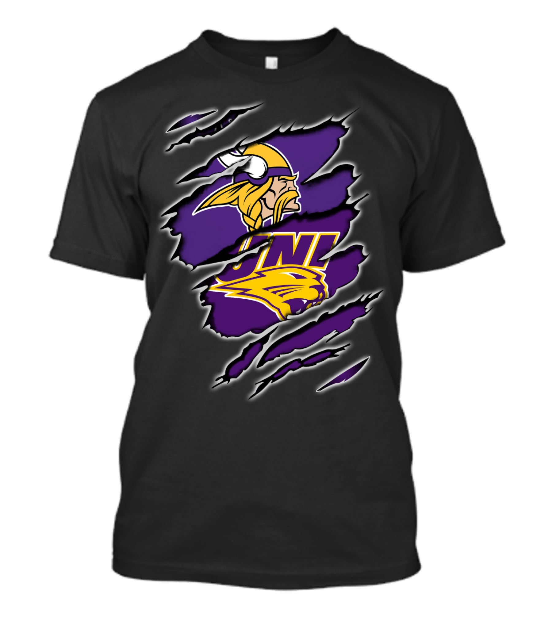 Vikings UNI Panthers Logo Text Rip Effect T-Shirt