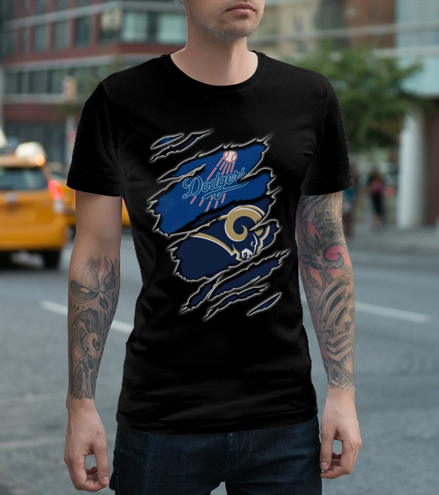 Dodgers Rams Claw Scratch Dual Logo Fusion T-Shirt