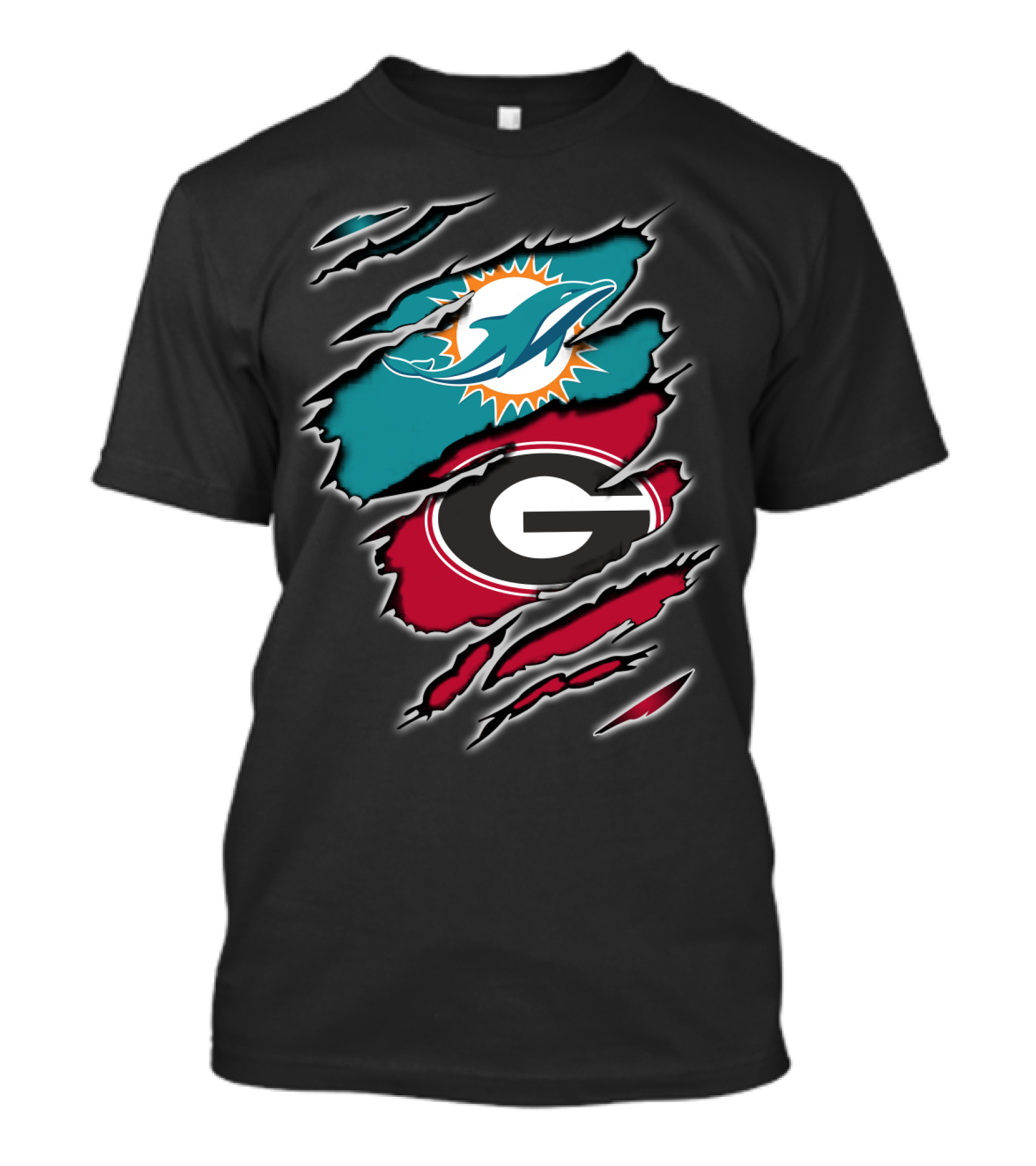 Miami Dolphins Georgia Bulldogs Logo Mashup T-Shirt