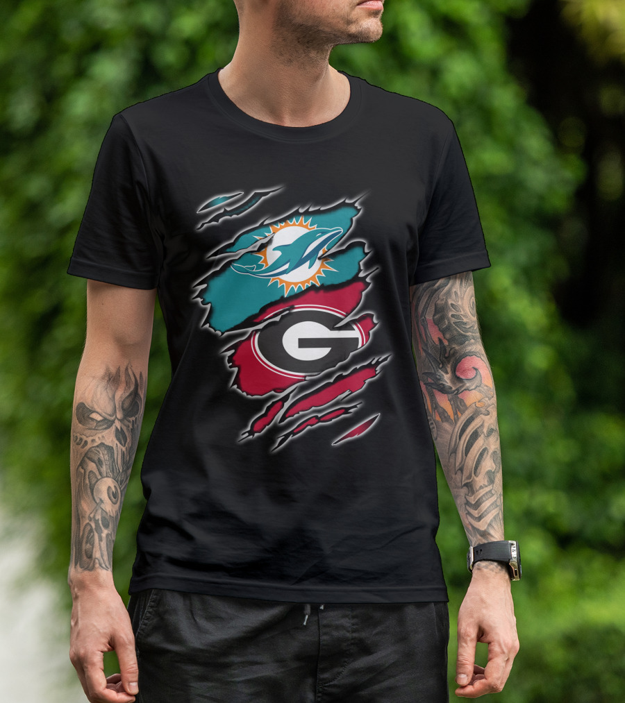 Miami Dolphins Georgia Bulldogs Logo Mashup T-Shirt