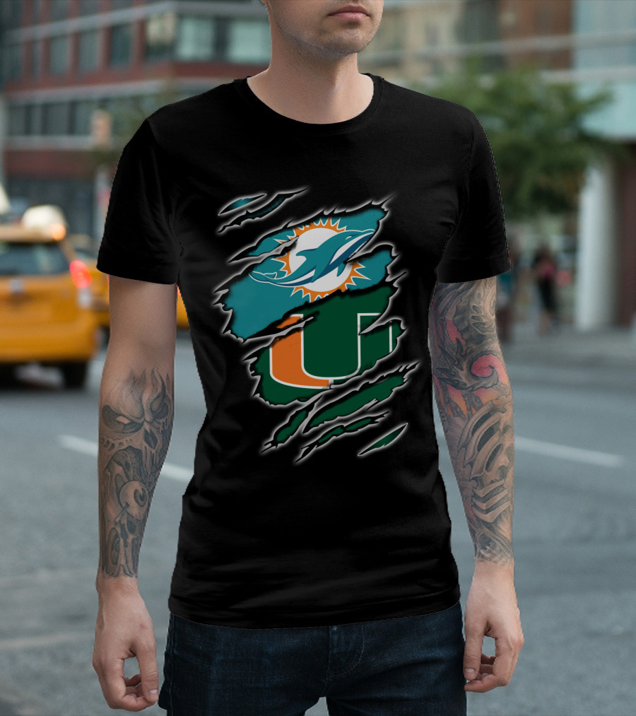 Miami Dolphins Hurricanes Mascot Logo Claw Marks T-Shirt