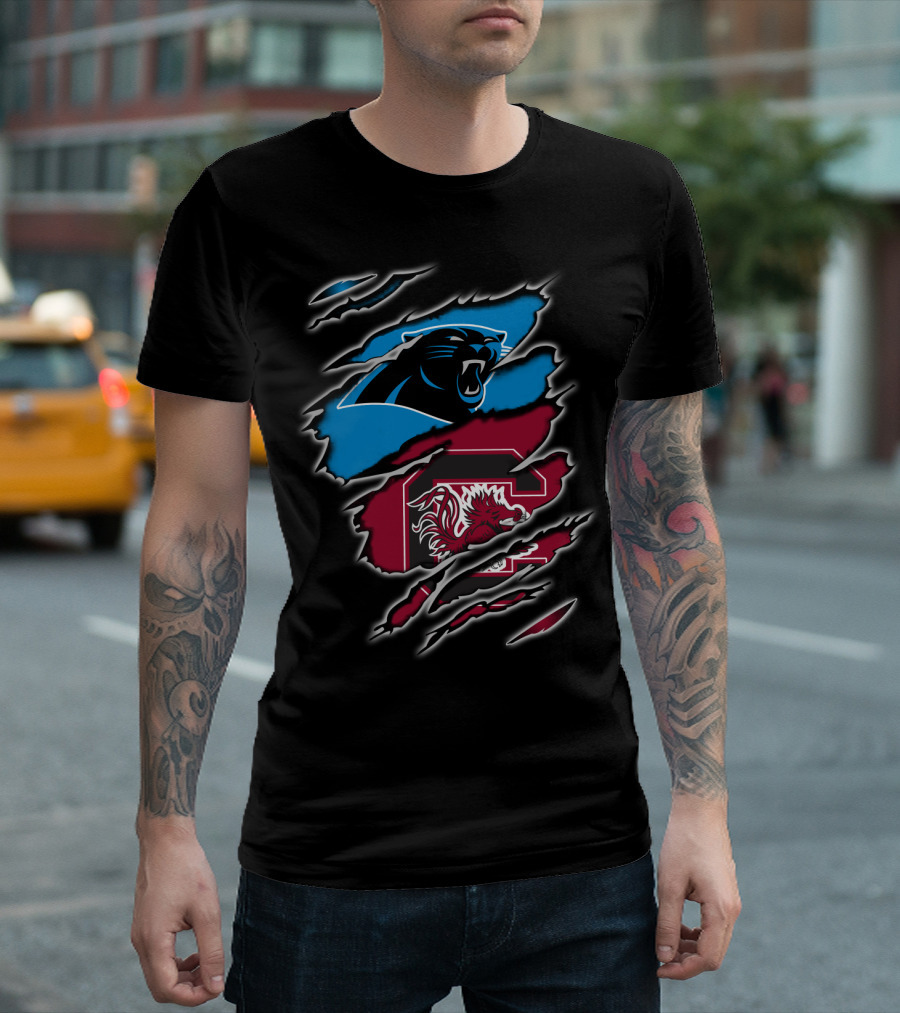 Carolina Panthers Gamecocks Logo Scratch Claw Marks T-Shirt