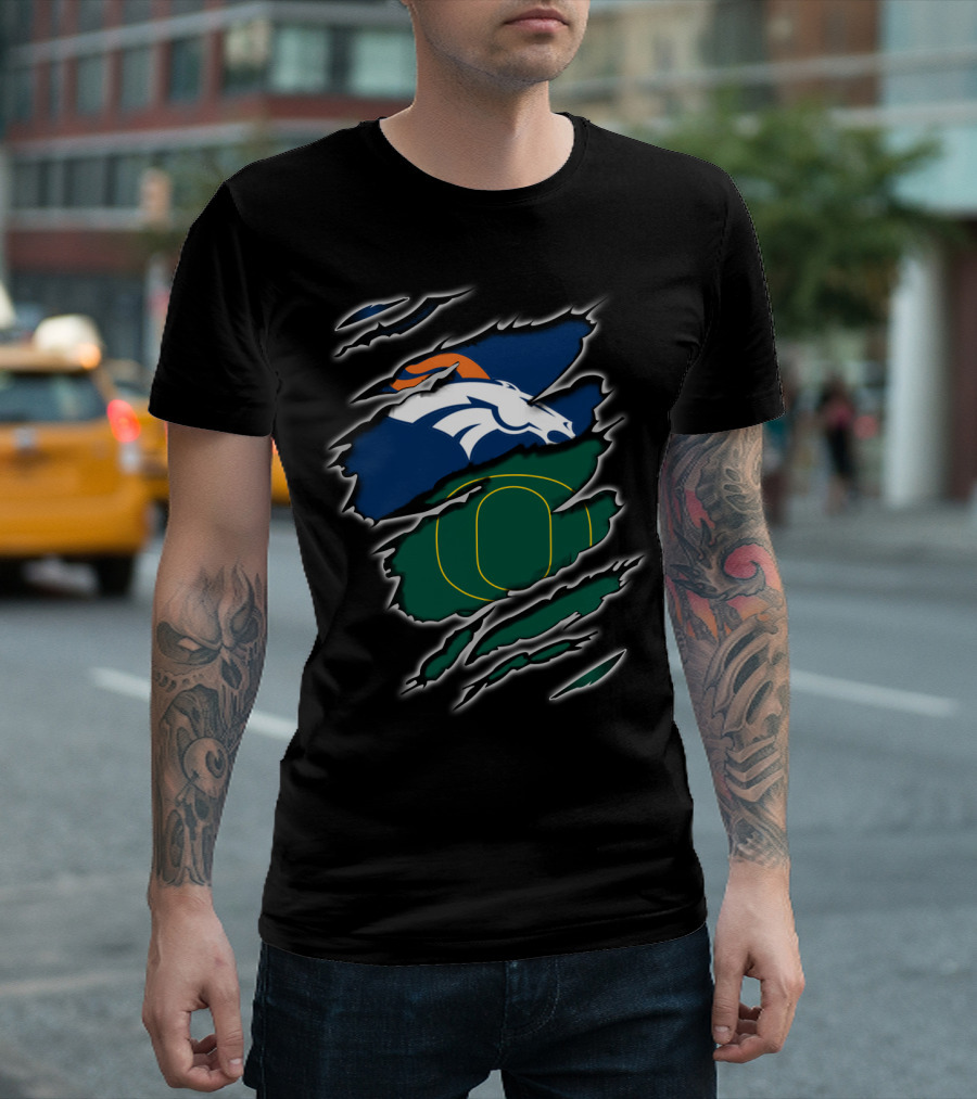 Broncos Ducks Logo Fusion with Tear T-Shirt