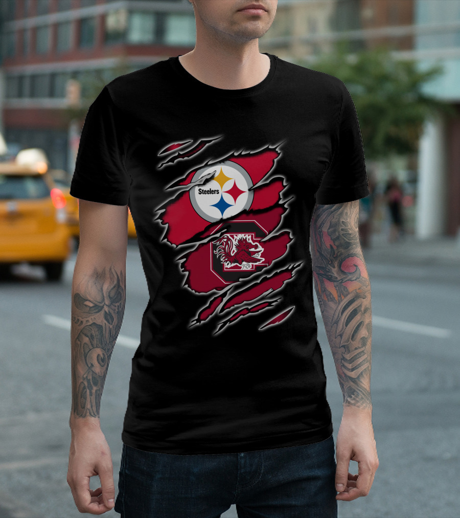 Steelers South Carolina Gamecocks Claw Marks Logo Fusion T-Shirt