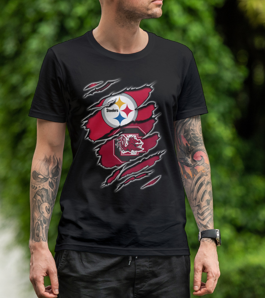 Steelers South Carolina Gamecocks Claw Marks Logo Fusion T-Shirt