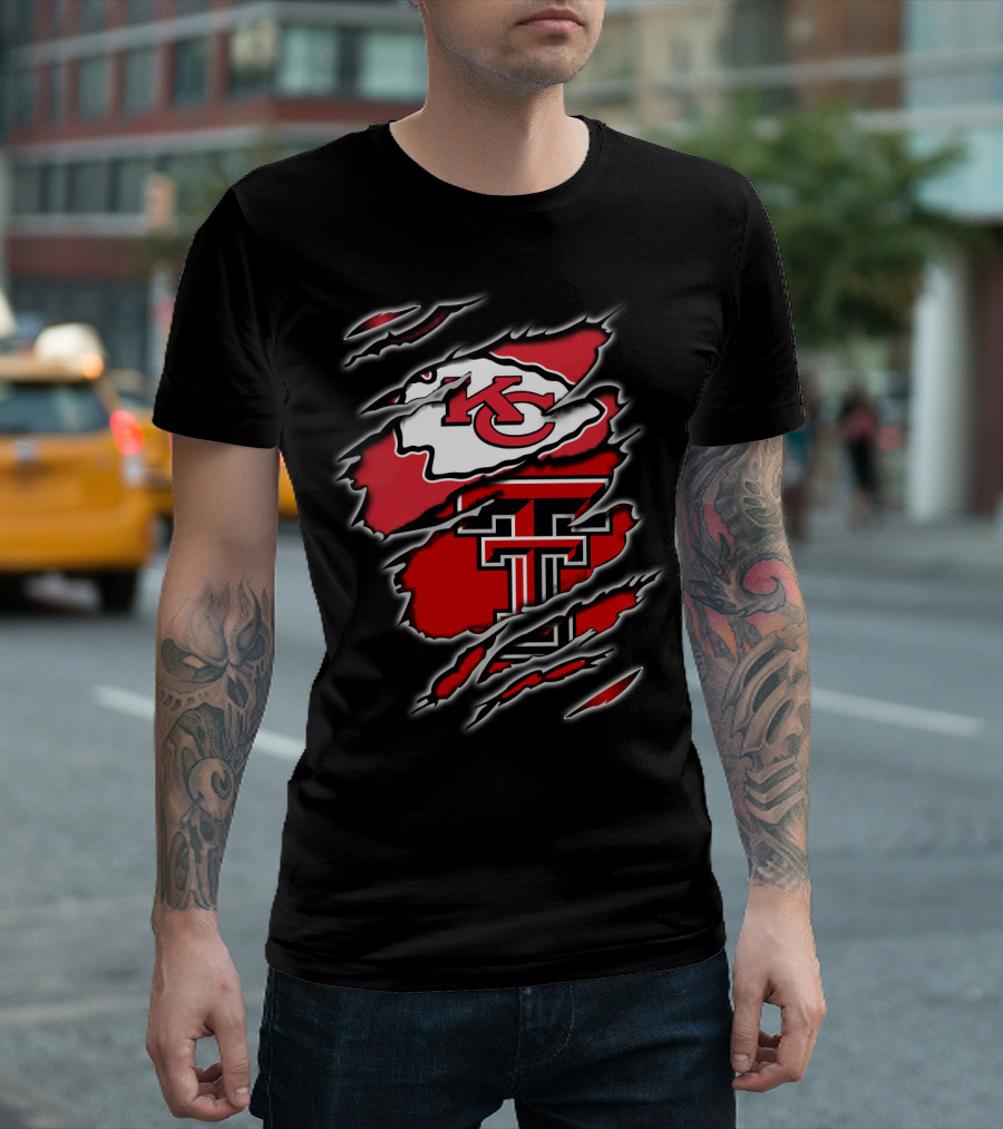 Kansas City Chiefs Texas Tech Red Raiders Claw Marks Logo Combination T-Shirt