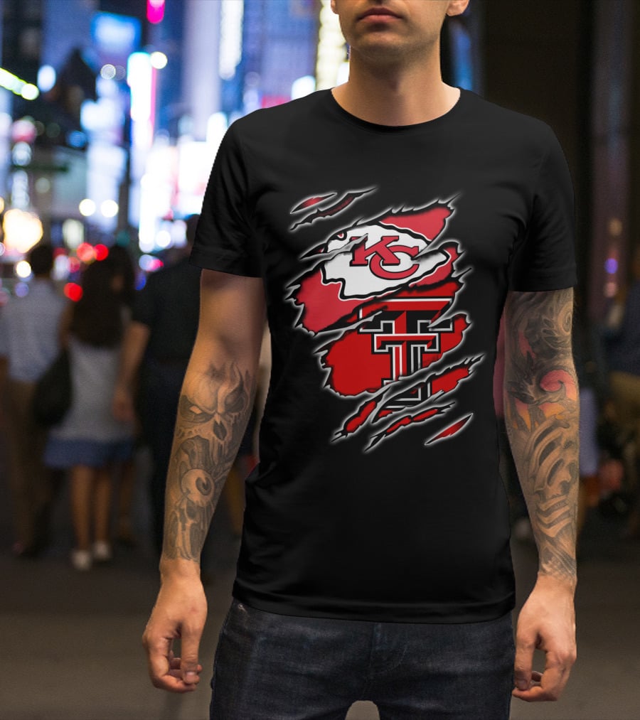 Kansas City Chiefs Texas Tech Red Raiders Claw Marks Logo Combination T-Shirt