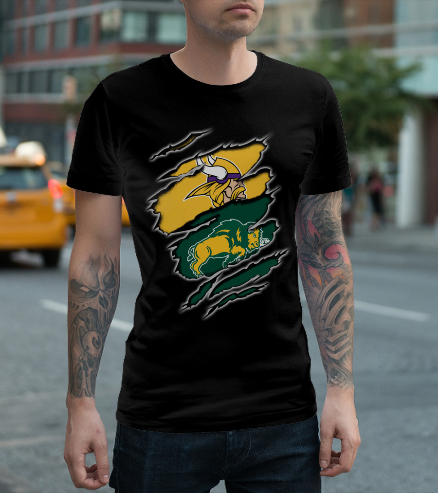 Minnesota Vikings North Dakota State Bison Claw Marks Mashup T-Shirt