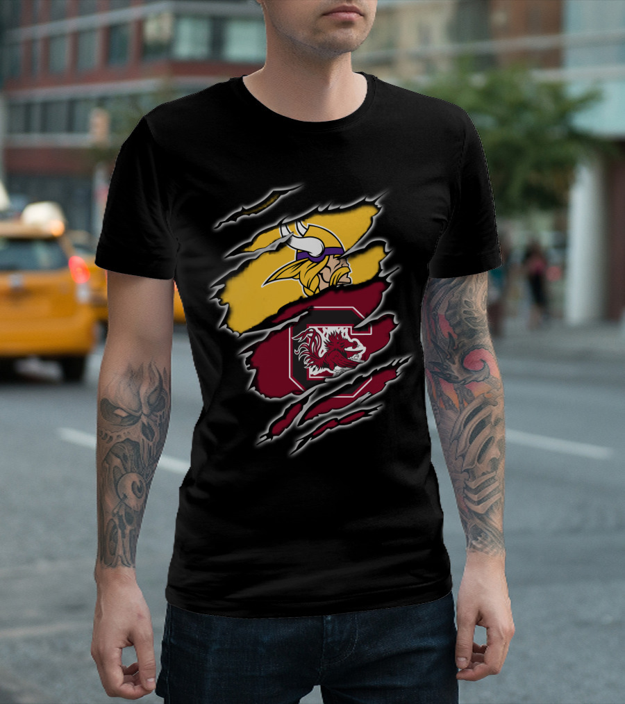 Minnesota Vikings South Carolina Gamecocks Scratched Logo Fusion T-Shirt