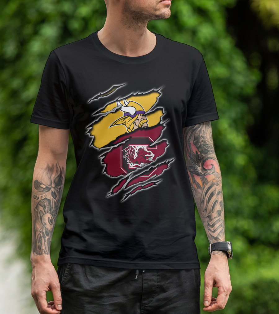 Minnesota Vikings South Carolina Gamecocks Scratched Logo Fusion T-Shirt