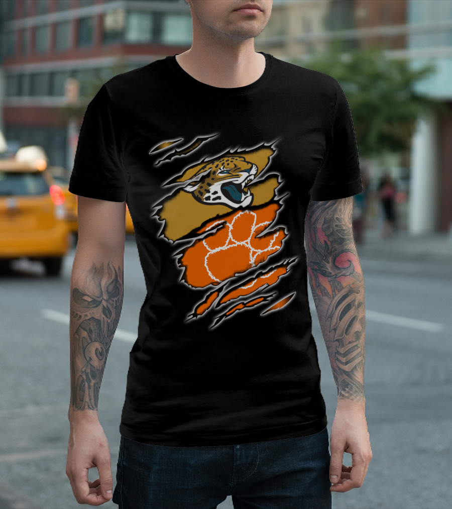 Jaguars Clemson Roaring Feline With Tiger Paw Claw Marks T-Shirt