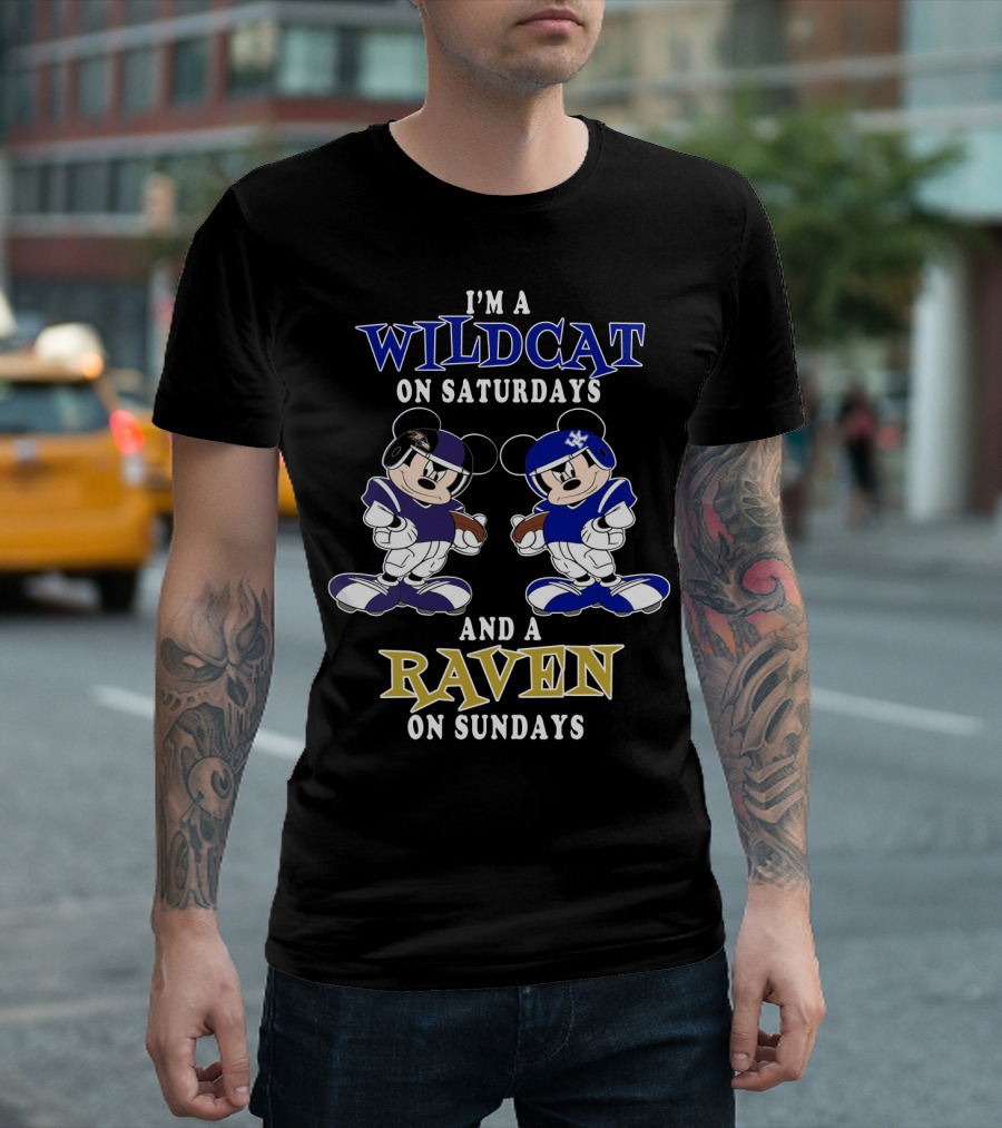 I'm a Wildcat on Saturdays and a Raven on Sundays Mickey Football Characters T-Shirt