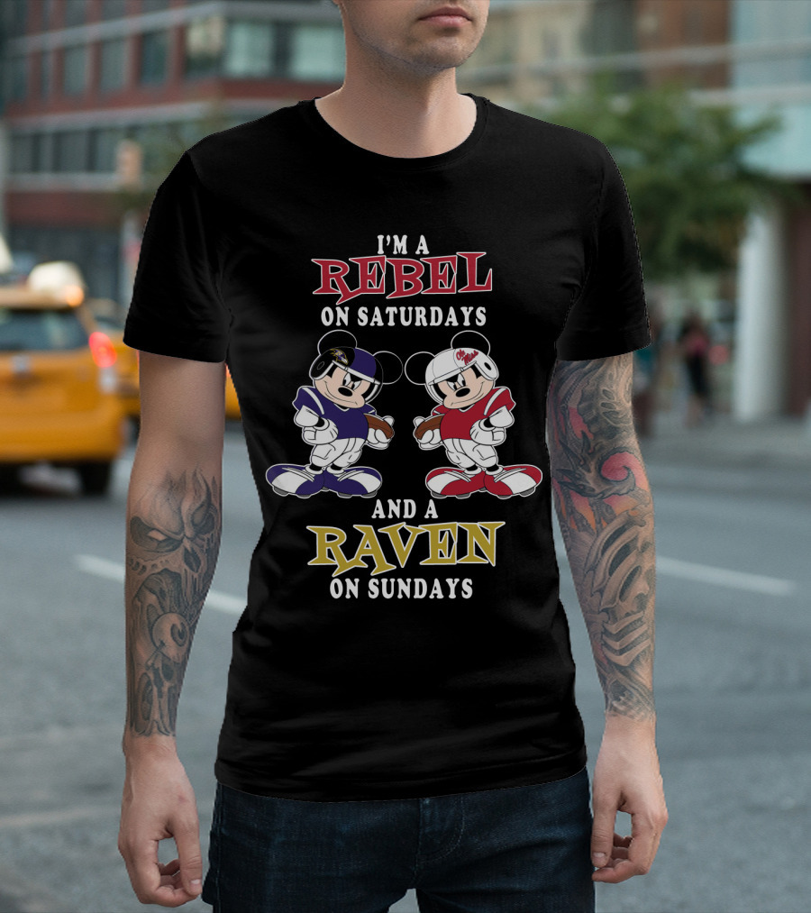I'm a Rebel on Saturdays and a Raven on Sundays Mickey Football T-Shirt