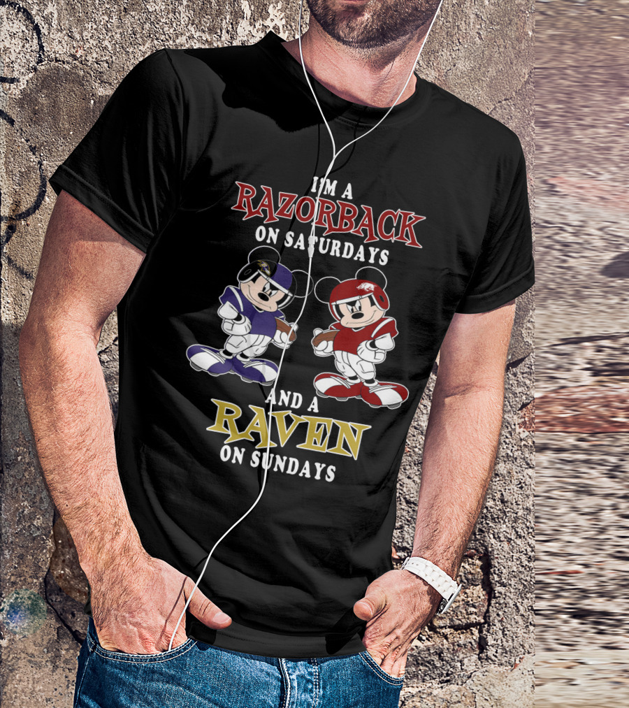 Razorback Saturdays Raven Sundays Mickey Football Characters T-Shirt