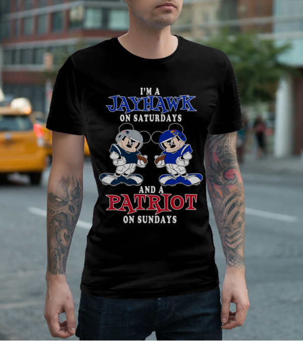 I'm A Jayhawk On Saturdays And A Patriot On Sundays Mickey Football T-Shirt