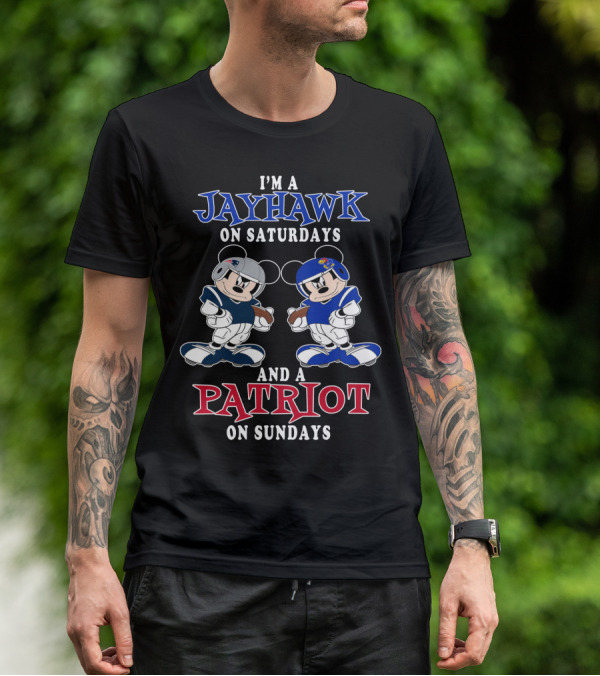 I'm A Jayhawk On Saturdays And A Patriot On Sundays Mickey Football T-Shirt