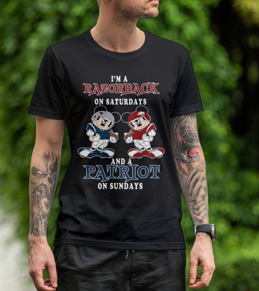 I'm A Razorback On Saturdays And A Patriot On Sundays Mickey T-Shirt