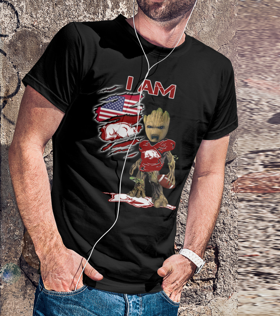 I Am Groot Arkansas Razorbacks Football Usa Flag T-Shirt