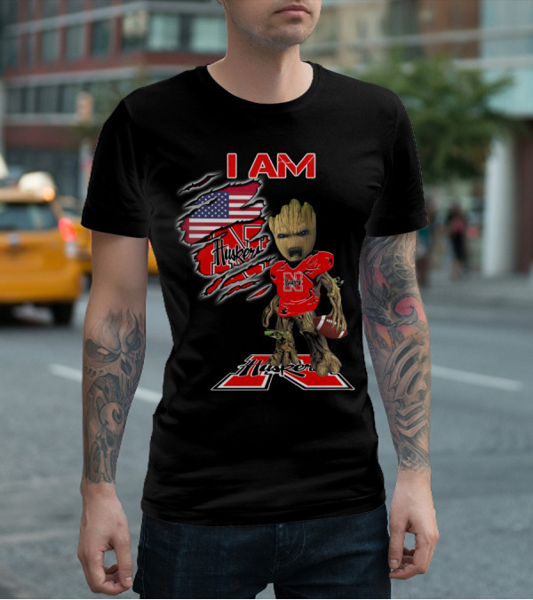 I Am Husker Groot Football Fan American Flag T-Shirt
