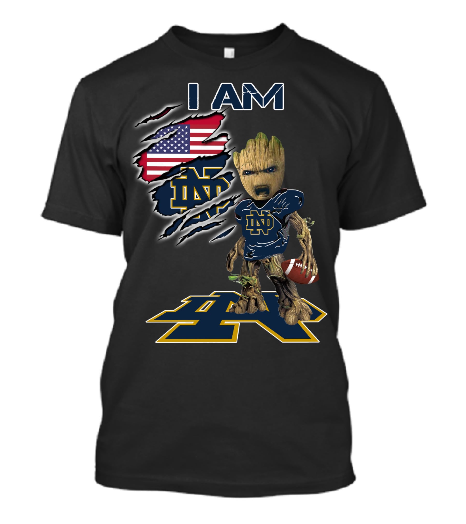 I Am Groot Notre Dame Football Fan Usa Flag T-Shirt