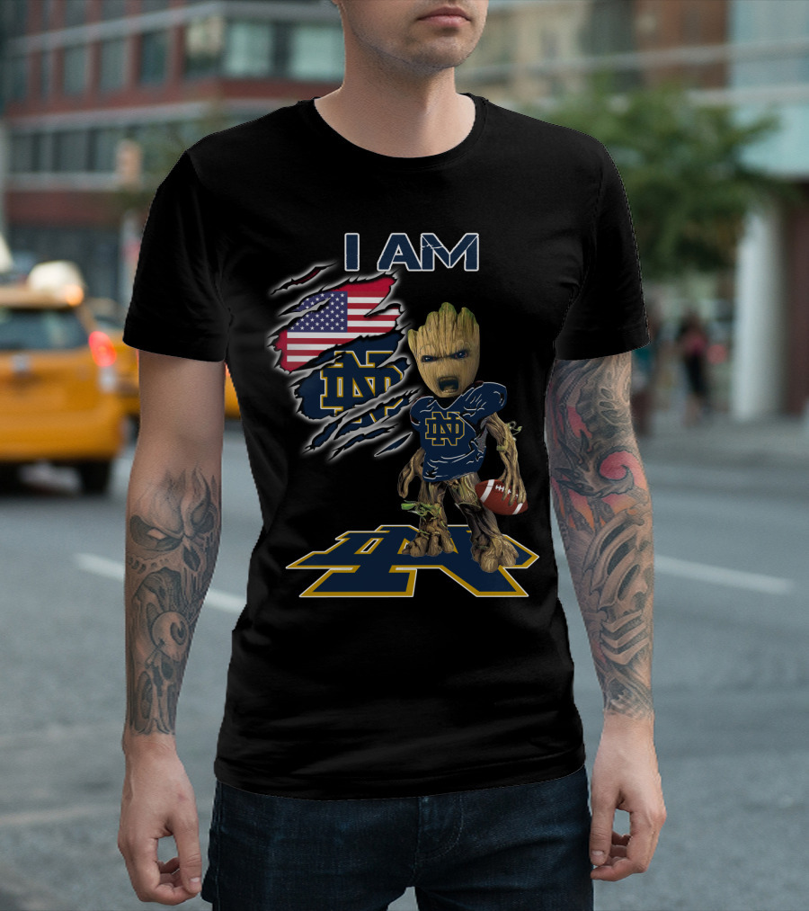 I Am Groot Notre Dame Football Fan Usa Flag T-Shirt