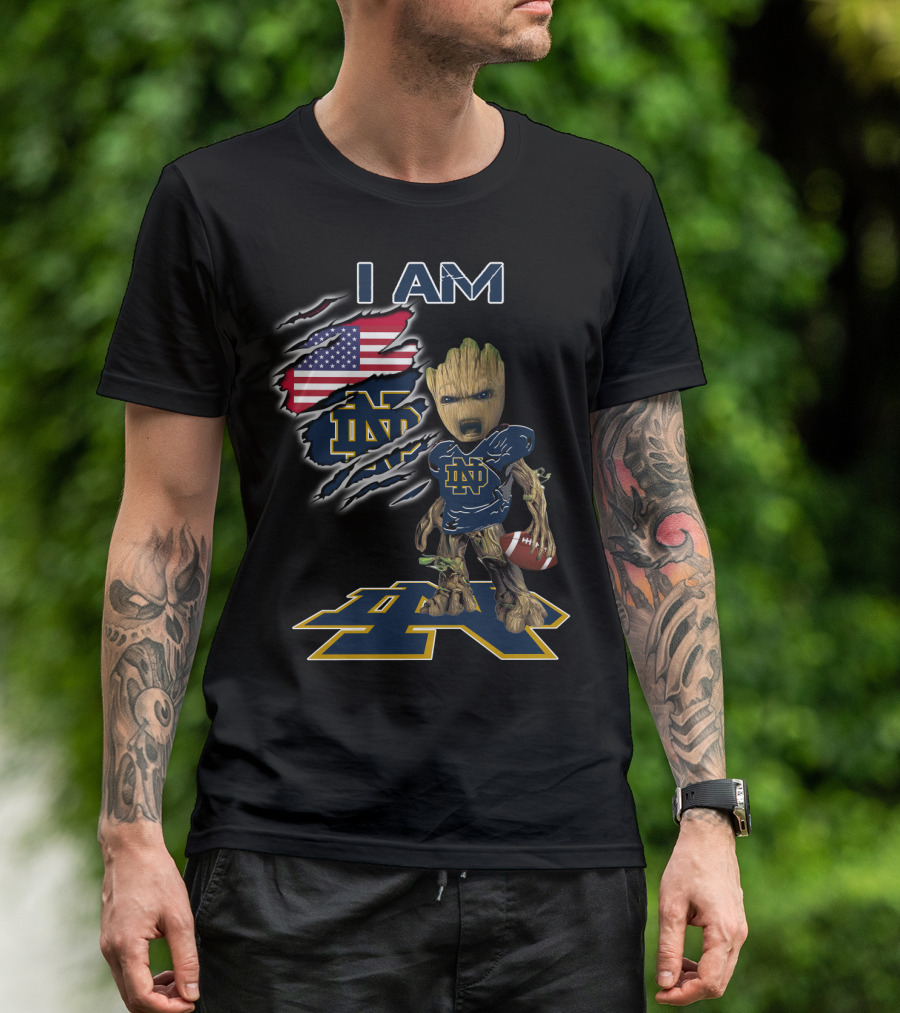 I Am Groot Notre Dame Football Fan Usa Flag T-Shirt