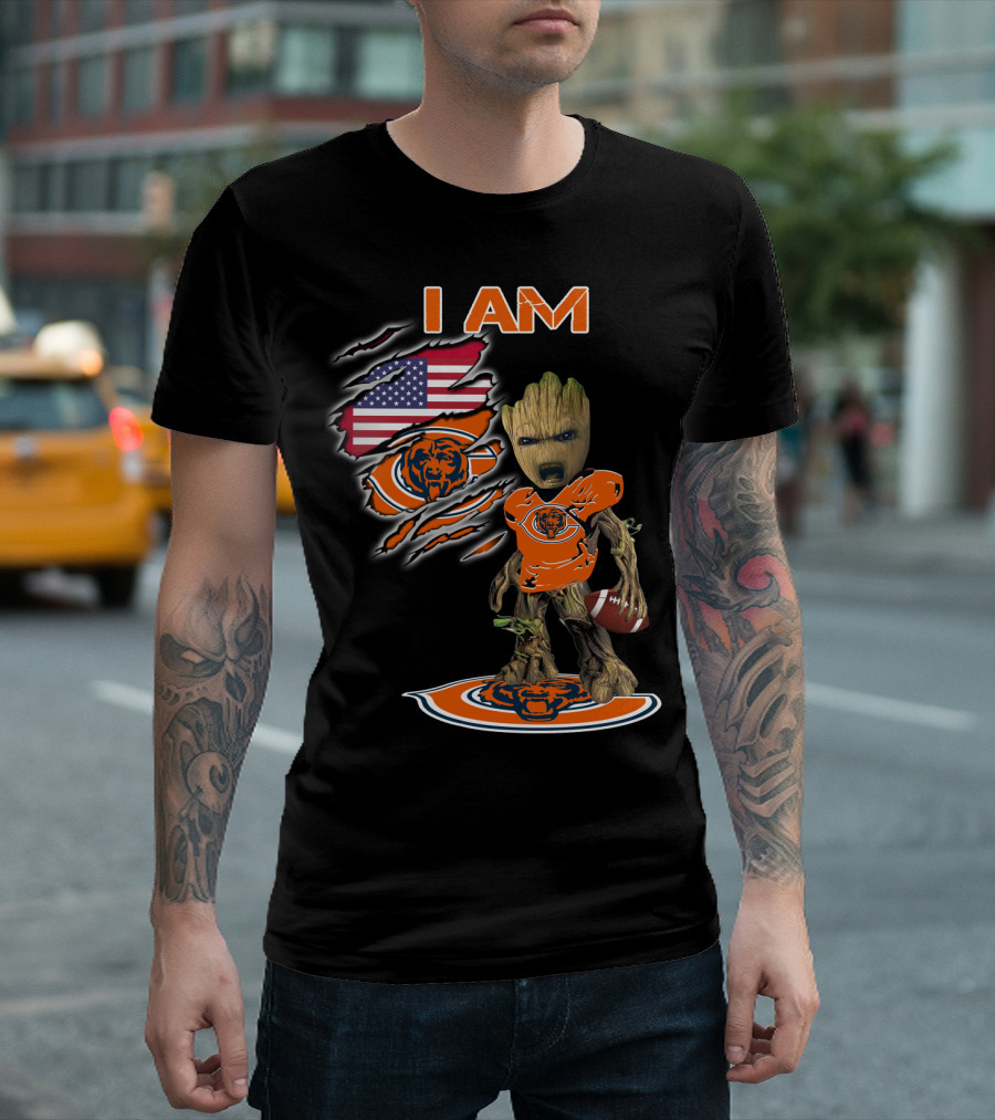 I Am Groot Chicago Bears American Flag T-Shirt