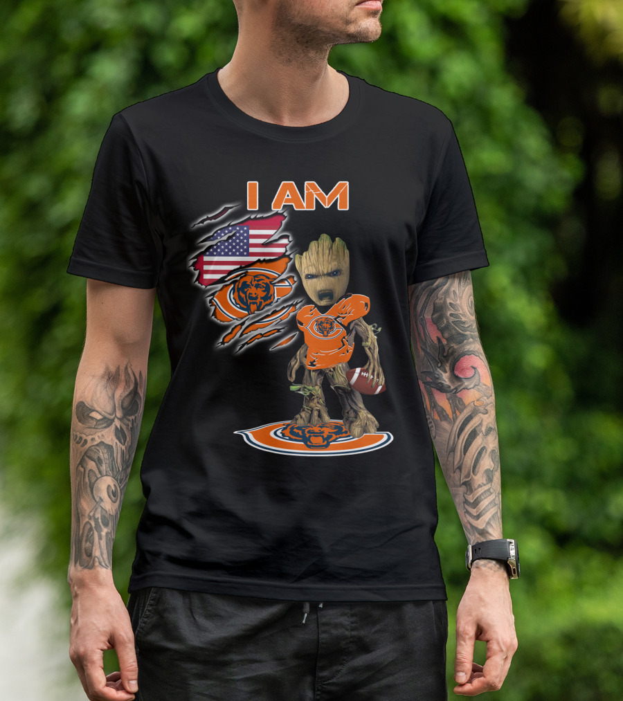 I Am Groot Chicago Bears American Flag T-Shirt