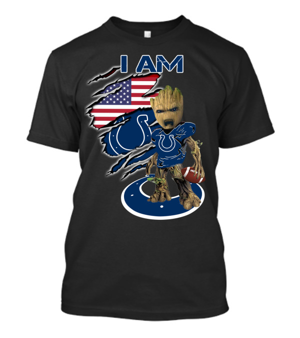 I Am Groot Colts Fan American Flag Football T-Shirt