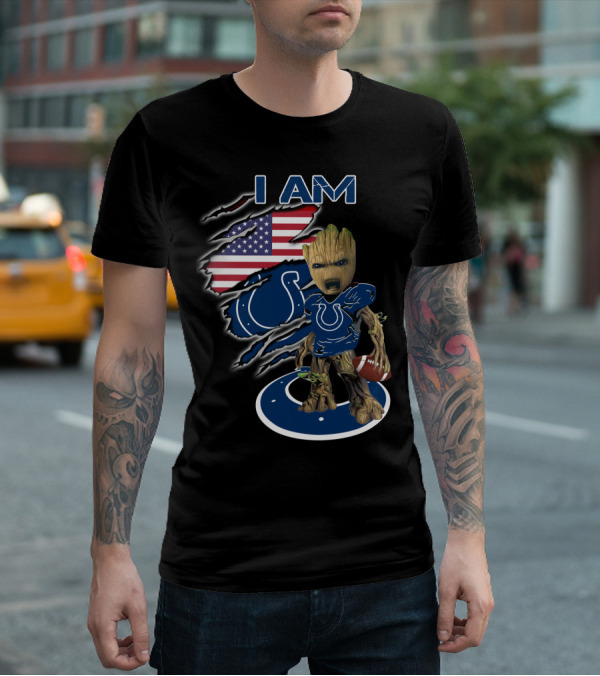 I Am Groot Colts Fan American Flag Football T-Shirt