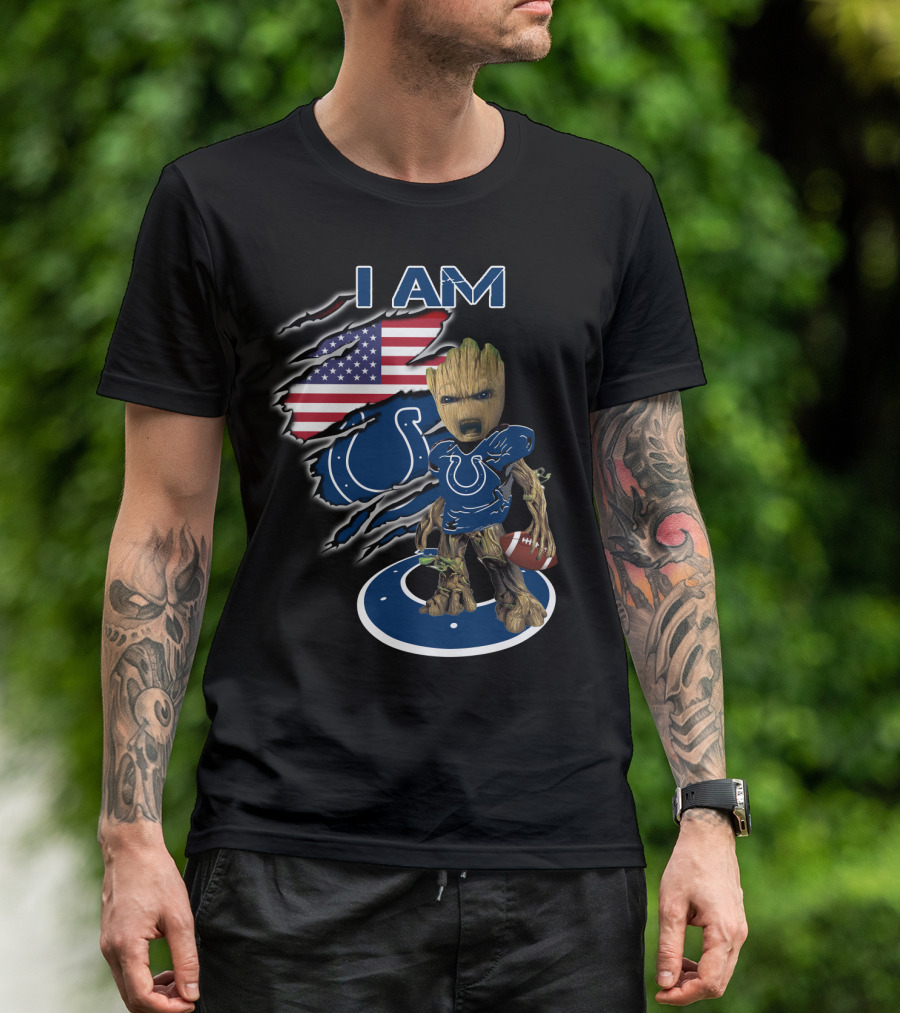 I Am Groot Colts Fan American Flag Football T-Shirt