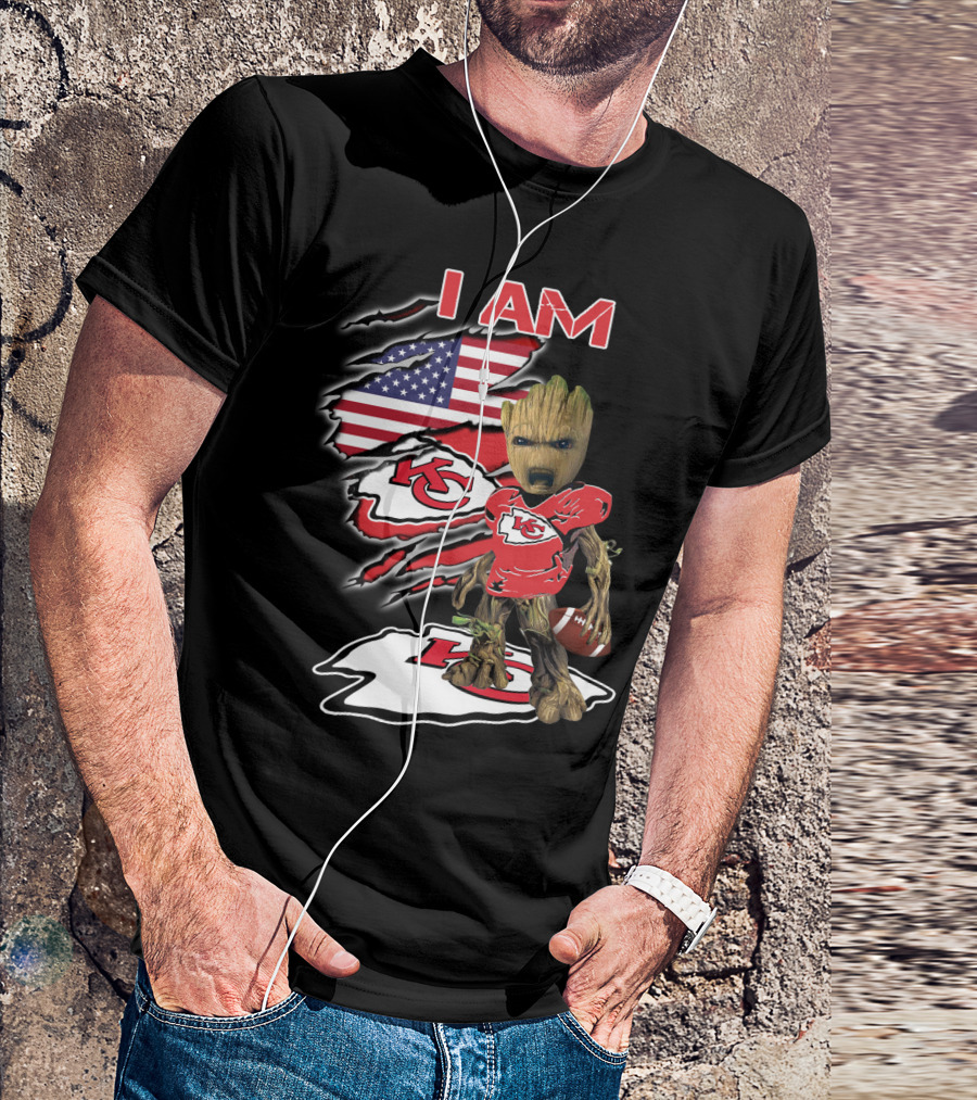 I Am Kc Chiefs Groot American Football Fan Usa Flag T-Shirt