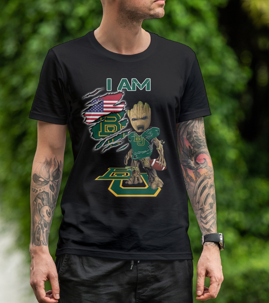 I Am Baylor University Football Groot American Flag Fan T-Shirt