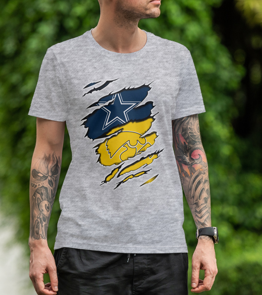 Cowboys Star And Hawkeyes Logo Fusion T-Shirt