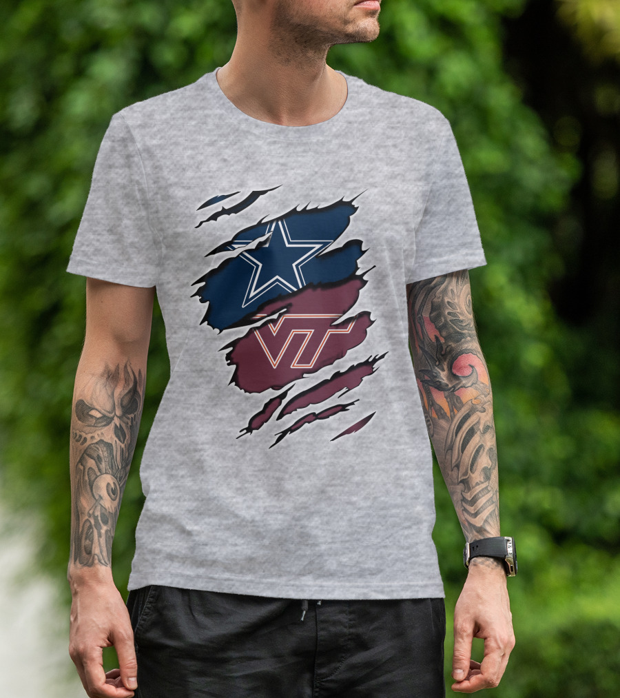 Cowboys Star Vt Hokies Torn Claw Marks T-Shirt