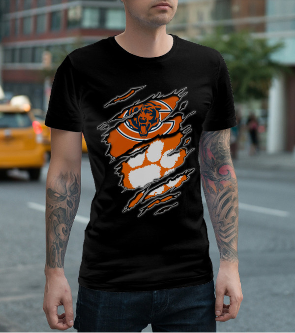 Chicago Bears Clemson Tigers Paw Logo Mashup T-Shirt