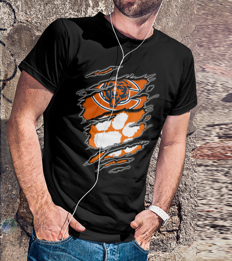 Chicago Bears Clemson Tigers Paw Logo Mashup T-Shirt