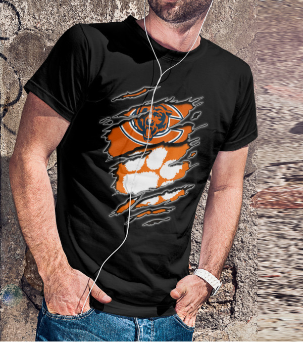 Chicago Bears Clemson Tigers Paw Logo Mashup T-Shirt