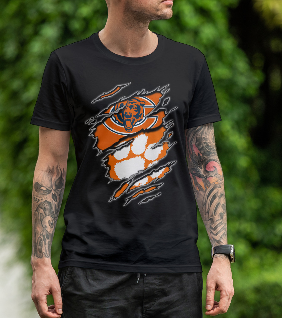 Chicago Bears Clemson Tigers Paw Logo Mashup T-Shirt