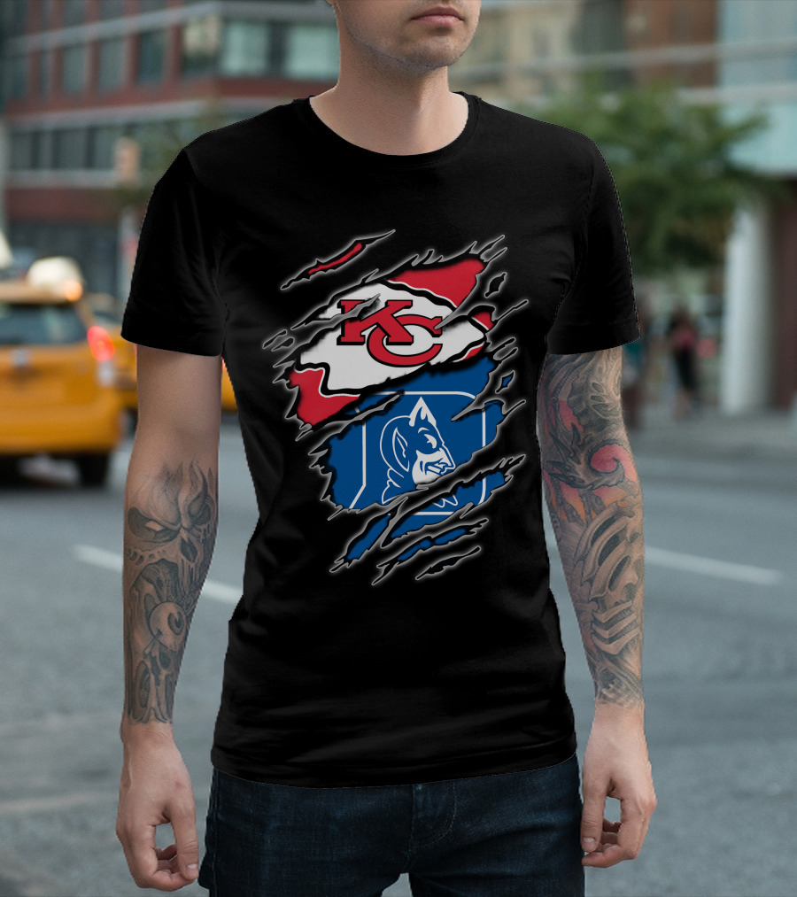 Kansas City Chiefs and Duke Blue Devils Logo Fusion T-Shirt