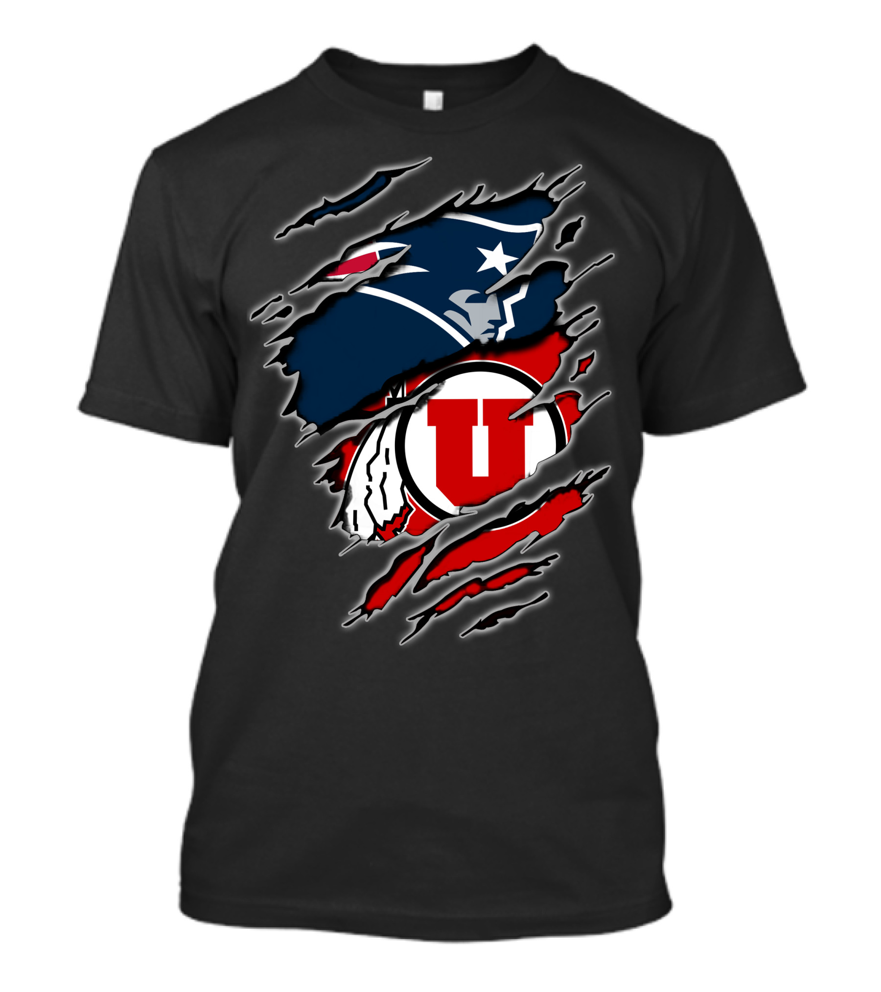 Patriots And Utah Utes Logos Torn T-Shirt