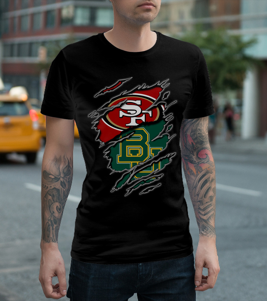 49ers Sf Logo And Baylor Bears Bu Logo In Claw T-Shirt