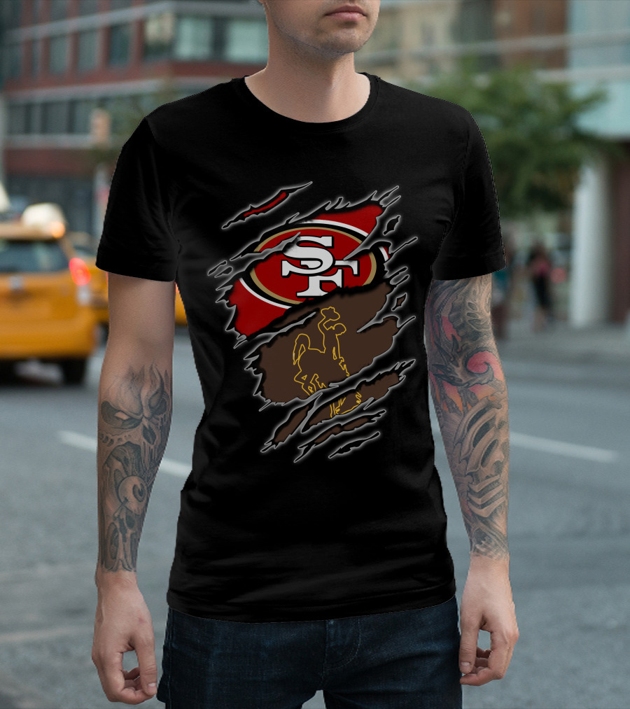 49ers Sf Logo With Wyoming Cowboy Silhouette T-Shirt